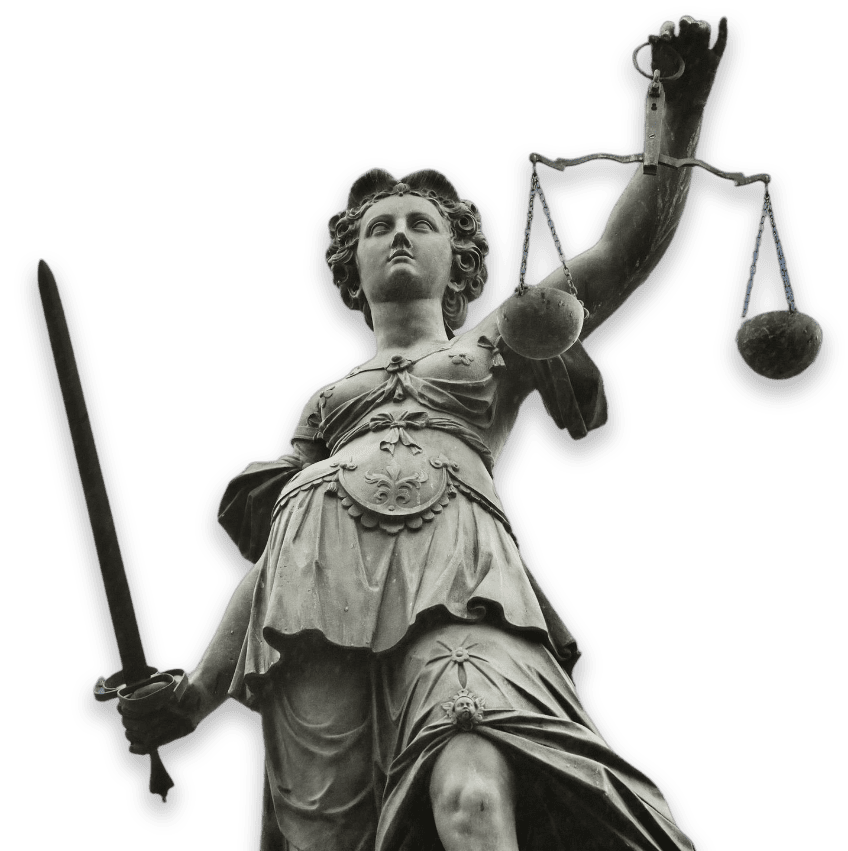 A statue of lady justice holding the scales and sword.